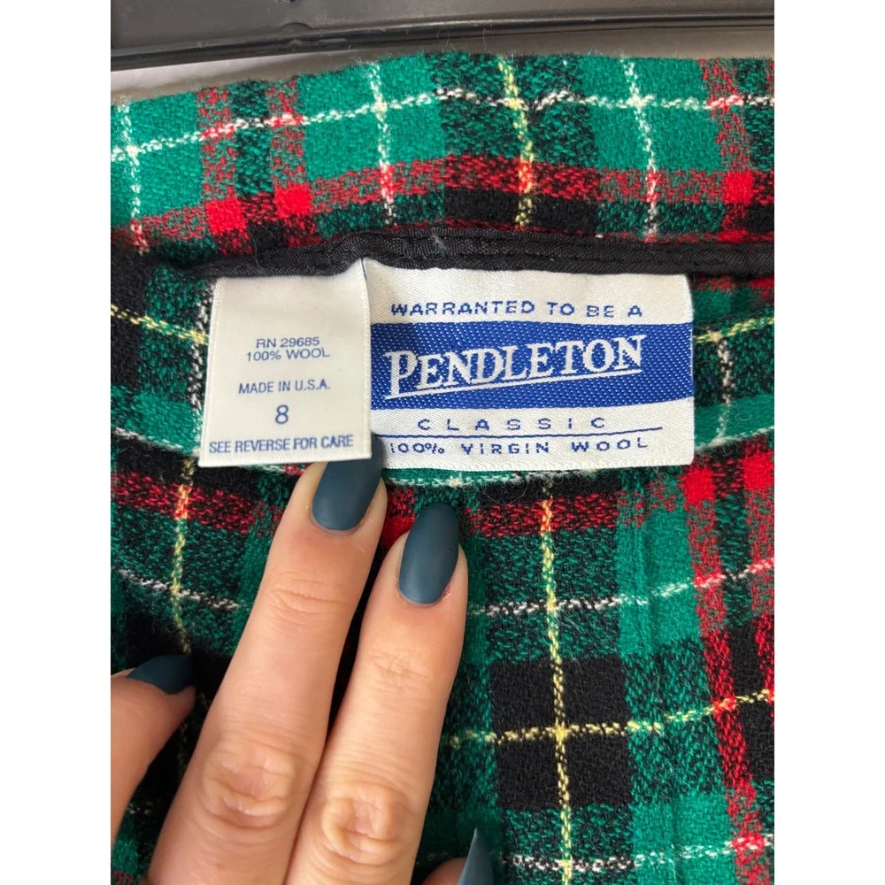 Pendleton Classic Plaid Wool Pleated Midi Skirt‎ Size 8 Green Red Black
